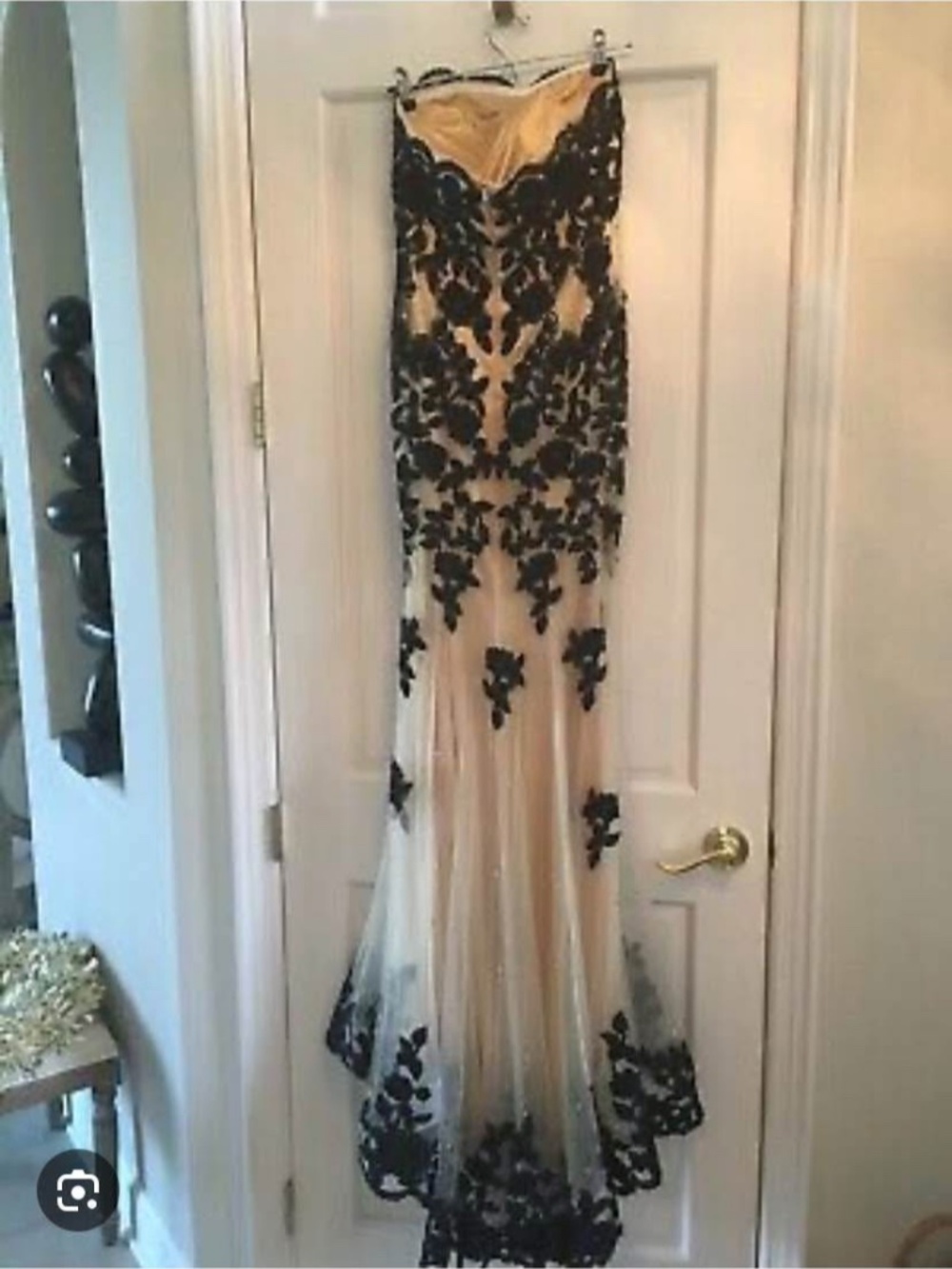 Tan & black dress prom dress